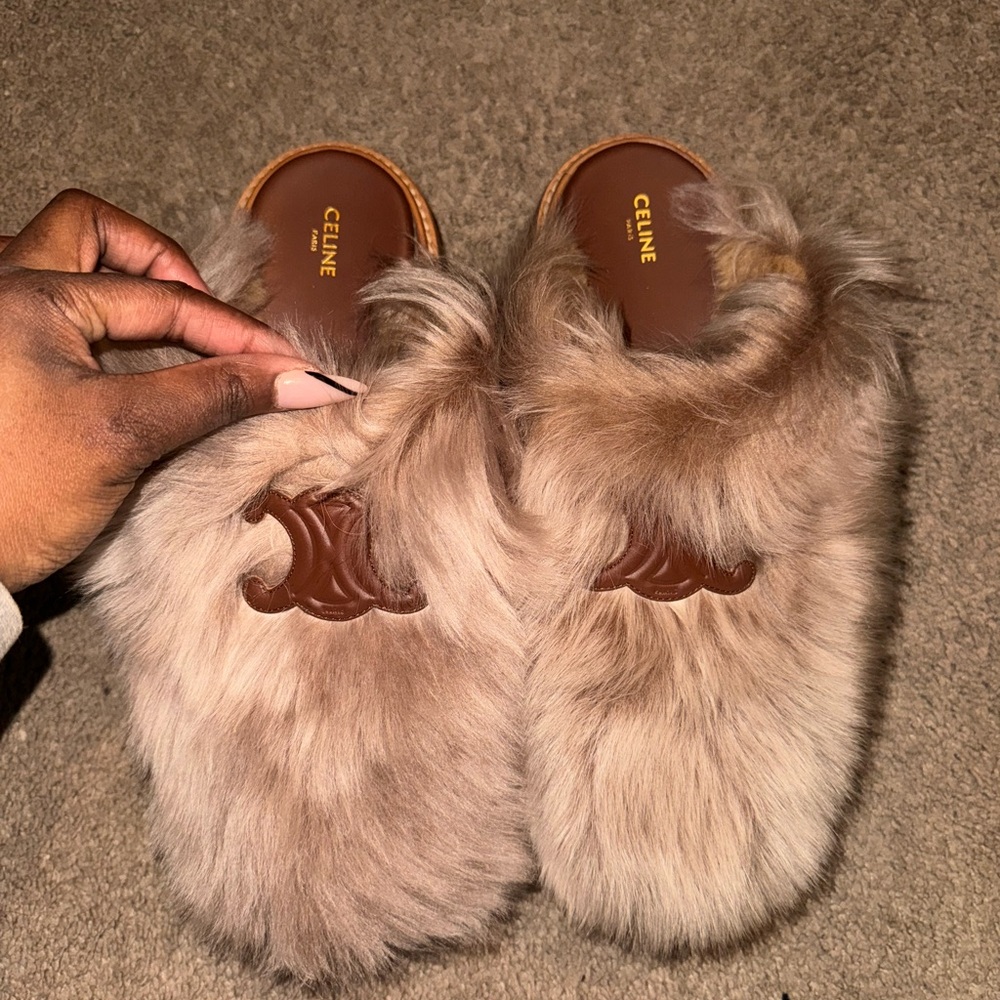 Celine Lamb Fur Mules, size 41